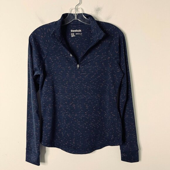 Reebok Women's Performance Quarter Zip Shirt XS Navy Blue Long Sleeve Space Dye - Picture 3 of 11